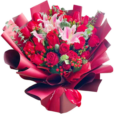 湘西22朵红玫瑰百合，爱的火焰