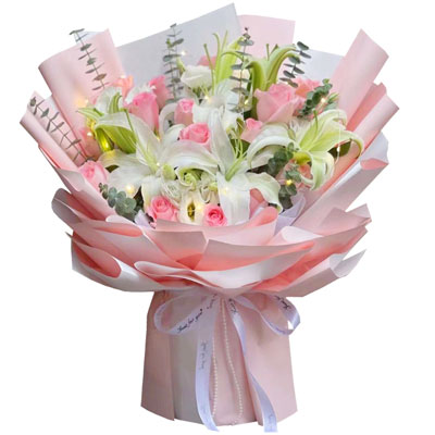 湘西16朵粉玫瑰百合，感情稳定坚固